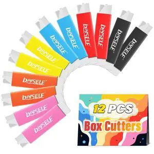 Box Cutters 12 Pack, Utility Knife, Box Cutter Retractable with Razor Blade, Box Opener for Package, Utility Knives for Office, School, Home, Flat Box Cutter for Women, Letter Opener for Mail Box Cutters 12 Pack, Utility Knife, Box Cutter Retractable with Razor Blade, Box Opener for Package, Utility Knives for Office, School, Home, Flat Box Cutter for Women, Letter Opener for Mail