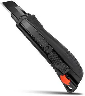 18mm Soft Grip Auto-Lock Utility Knife With Red Safety Switch, Sturdy Cutter with Ultra Sharp Black Snap-off Blade, HT0081-KN 18mm Soft Grip Auto-Lock Utility Knife With Red Safety Switch, Sturdy Cutter with Ultra Sharp Black Snap-off Blade, HT0081-KN
