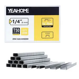 Heavy Duty Staples, 2000 Counts 1/4 inch T50 Staples, 20 Gauge Galvanized 3/8 Inch Crown Upholstery Staple for Pneumatic, Electric T50 Staple Gun Heavy Duty Staples, 2000 Counts 1/4 inch T50 Staples, 20 Gauge Galvanized 3/8 Inch Crown Upholstery Staple for Pneumatic, Electric T50 Staple Gun