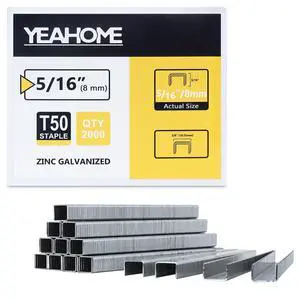 Heavy Duty Staples, 2000 Counts 5/16 inch T50 Staples, 20 Gauge Galvanized 3/8 Inch Crown Upholstery Staple for Pneumatic, Electric T50 Staple Gun Heavy Duty Staples, 2000 Counts 5/16 inch T50 Staples, 20 Gauge Galvanized 3/8 Inch Crown Upholstery Staple for Pneumatic, Electric T50 Staple Gun