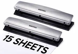 Office Premium 3 Hole Punch, 15 Sheet Capacity, Metal, Rubber Base, Easy-Clean Tray, Silver, 2-Pack Office Premium 3 Hole Punch, 15 Sheet Capacity, Metal, Rubber Base, Easy-Clean Tray, Silver, 2-Pack