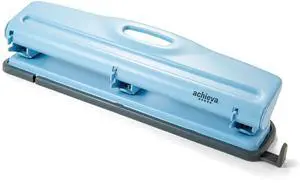 Economy 3-Hole Punch - 12 Sheet Capacity, Paper Punch with Retractable Paper Guide, Easy Pull Chip Tray with See-Thru Window, Solid Steel Construction, Blue Economy 3-Hole Punch - 12 Sheet Capacity, Paper Punch with Retractable Paper Guide, Easy Pull Chip Tray with See-Thru Window, Solid Steel Construction, Blue