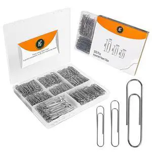 500 Pack Paper Clips by 3 Assorted Sizes Silver Small & Large 500 Pack Paper Clips by 3 Assorted Sizes Silver Small & Large