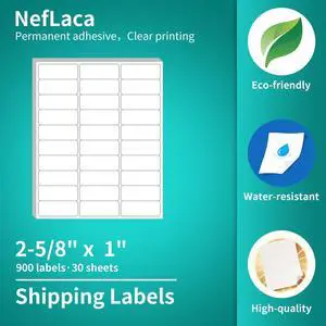 White Shipping Labels, 30 Sheets (1" x2-5/8"), 900 Labels, Printable for Laser & Inkjet Printers, Address Labels White Shipping Labels, 30 Sheets (1" x2-5/8"), 900 Labels, Printable for Laser & Inkjet Printers, Address Labels