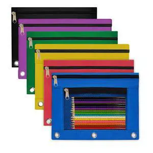 Pencil Pouch for 3 Ring Binder 6 Pack Pencil Bags with Zipper Pencil Case for Binder Large Pencil Case Pouch 3 Ring with Clear Mesh Window Double Pockets Office Supplies Assorted Color Pencil Pouch for 3 Ring Binder 6 Pack Pencil Bags with Zipper Pencil Case for Binder Large Pencil Case Pouch 3 Ring with Clear Mesh Window Double Pockets Office Supplies Assorted Color