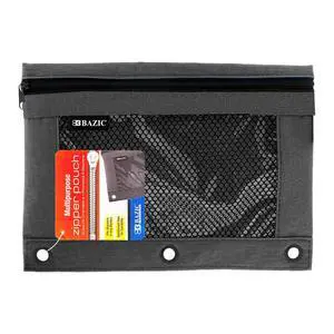 Pencil Pouch 3 Ring Binder Pouch w/Rivet Enforced Rings Holes, Mesh Window, Zipper Pouches Cosmetic Bag, Black Color, 1-Count Pencil Pouch 3 Ring Binder Pouch w/Rivet Enforced Rings Holes, Mesh Window, Zipper Pouches Cosmetic Bag, Black Color, 1-Count