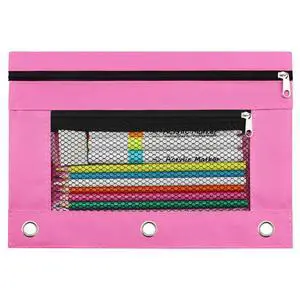 3 Ring Pencil Pouch for Binder, 2-Pocket Zipper Pencil Case with Clear Window & Mesh Pocket, Heavy Duty 600D Oxford Fabric Binder Pouch for School Office Supplies, Fits Standard 3-Ring Binders, Pink 3 Ring Pencil Pouch for Binder, 2-Pocket Zipper Pencil Case with Clear Window & Mesh Pocket, Heavy Duty 600D Oxford Fabric Binder Pouch for School Office Supplies, Fits Standard 3-Ring Binders, Pink