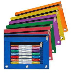 Pencil Pouch for 3 Ring Binder, 6 Pack Pencil Bags with Zipper, Pencil Case for Binder Double Pockets, Pencil Case Pouch with Clear Mesh Window Assorted Color for College Office Supplies Pencil Pouch for 3 Ring Binder, 6 Pack Pencil Bags with Zipper, Pencil Case for Binder Double Pockets, Pencil Case Pouch with Clear Mesh Window Assorted Color for College Office Supplies
