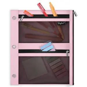Pencil Pouch for Binder, Pencil Case, 3 Ring Binder Pencil Pouch with 3 Pockets and Mesh Window, Zipper Pencil Pouch, Durable Organizer for School Supplies, Cables, Earbuds, Makeup, Pink Pencil Pouch for Binder, Pencil Case, 3 Ring Binder Pencil Pouch with 3 Pockets and Mesh Window, Zipper Pencil Pouch, Durable Organizer for School Supplies, Cables, Earbuds, Makeup, Pink