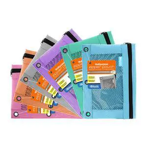 Retro Pastel 3-Ring Pencil Pouch with Mesh Window, 6-Set Retro Pastel 3-Ring Pencil Pouch with Mesh Window, 6-Set