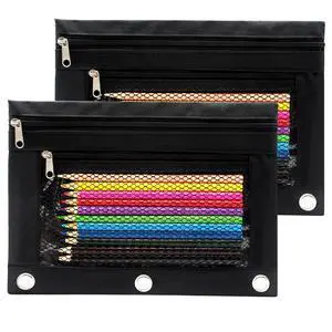 Pencil Pouch 3 Ring Binder Pouch Zippered Pencil Case Canvas Pencil Bag with 2 Compartments (Set of 2, Black) Pencil Pouch 3 Ring Binder Pouch Zippered Pencil Case Canvas Pencil Bag with 2 Compartments (Set of 2, Black)