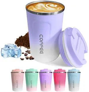 Travel Coffee Mug Leak-Proof, Reusable Coffee Cups with Lid, Stainless Steel Vacuum Insulated Coffee Tumblers, Thermal Insulation Cup for Men & Women Hot & Cold Drinks(2nd-Purple White, 12OZ) Travel Coffee Mug Leak-Proof, Reusable Coffee Cups with Lid, Stainless Steel Vacuum Insulated Coffee Tumblers, Thermal Insulation Cup for Men & Women Hot & Cold Drinks(2nd-Purple White, 12OZ)