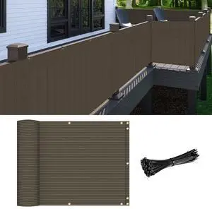 2.5' x 12' Balcony Privacy Screen Apartments Railing Cover, 30 inches Mesh Screens with Zip Ties for Outdoor Privacy Fence, Deck Backyard Temporary Porch Fencing, Brown 2.5' x 12' Balcony Privacy Screen Apartments Railing Cover, 30 inches Mesh Screens with Zip Ties for Outdoor Privacy Fence, Deck Backyard Temporary Porch Fencing, Brown