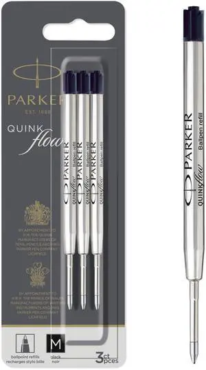 QUINKflow Ballpoint Pen Ink Refills, Medium Tip, Black, 3 Count - Smooth Writing QUINKflow Ballpoint Pen Ink Refills, Medium Tip, Black, 3 Count - Smooth Writing