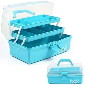 12in 3-Layer Plastic Craft Organizers and Storage, Portable Folding Tackle Box with Handle & Adjustable Dividers, Multipurpose Case for Sewing, Art Supplies, Medicine, Tools (Blue) 12in 3-Layer Plastic Craft Organizers and Storage, Portable Folding Tackle Box with Handle & Adjustable Dividers, Multipurpose Case for Sewing, Art Supplies, Medicine, Tools (Blue)