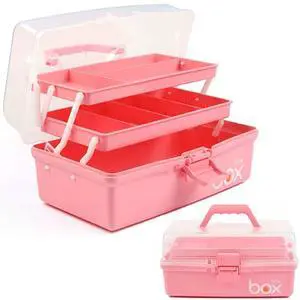 12in 3-Layer Plastic Craft Organizers and Storage, Portable Folding Tackle Box with Handle & Adjustable Dividers, Multipurpose Case for Sewing, Art Supplies, Medicine, Tools (Pink) 12in 3-Layer Plastic Craft Organizers and Storage, Portable Folding Tackle Box with Handle & Adjustable Dividers, Multipurpose Case for Sewing, Art Supplies, Medicine, Tools (Pink)