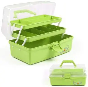 12in 3-Layer Plastic Craft Organizers and Storage, Portable Folding Tackle Box with Handle & Adjustable Dividers, Multipurpose Case for Sewing, Art Supplies, Medicine, Tools (Green) 12in 3-Layer Plastic Craft Organizers and Storage, Portable Folding Tackle Box with Handle & Adjustable Dividers, Multipurpose Case for Sewing, Art Supplies, Medicine, Tools (Green)