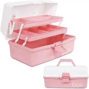 12in 3-Layer Plastic Craft Organizers and Storage, Portable Folding Tackle Box with Handle & Adjustable Dividers, Multipurpose Case for Sewing, Art Supplies, Medicine, Tools (White Pink) 12in 3-Layer Plastic Craft Organizers and Storage, Portable Folding Tackle Box with Handle & Adjustable Dividers, Multipurpose Case for Sewing, Art Supplies, Medicine, Tools (White Pink)