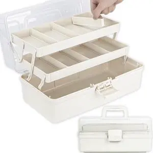 12.5in 3-Layer Multipurpose Craft Organizers and Storage with Adjustable Dividers, Portable Tackle Box, Folding Art & Craft Case for Medicine, Tool, Sewing Organizer (White) 12.5in 3-Layer Multipurpose Craft Organizers and Storage with Adjustable Dividers, Portable Tackle Box, Folding Art & Craft Case for Medicine, Tool, Sewing Organizer (White)