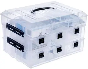 11 Inch Clear Plastic Storage Box Container, Arts and Crafts Sewing Supplies Organizer Case with Black Accents, 24 Customizable Compartments, and 6 Drawers with Removable Dividers 11 Inch Clear Plastic Storage Box Container, Arts and Crafts Sewing Supplies Organizer Case with Black Accents, 24 Customizable Compartments, and 6 Drawers with Removable Dividers