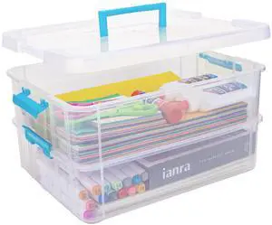 2 Layer Plastic Storage Containers with Lids, Multipurpose Clear Stack & Carry Box, Portable Craft Organizers and Storage Bin for Organizing Art & Craft, Sewing, Makeup, Nail Supplies (Blue) 2 Layer Plastic Storage Containers with Lids, Multipurpose Clear Stack & Carry Box, Portable Craft Organizers and Storage Bin for Organizing Art & Craft, Sewing, Makeup, Nail Supplies (Blue)
