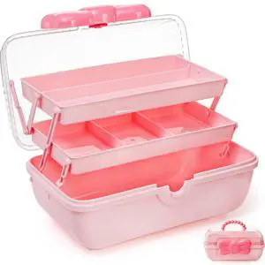 11" Three-Layer Multipurpose Storage Box, Clear Plastic Art Craft Organizer, Portable First Aids Case with Handle Trays for Kids, Sewing Makeup Nail Hair Accessories, Home School Office(Pink) 11" Three-Layer Multipurpose Storage Box, Clear Plastic Art Craft Organizer, Portable First Aids Case with Handle Trays for Kids, Sewing Makeup Nail Hair Accessories, Home School Office(Pink)