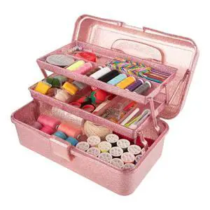 Glitter Pink 3 Layer Craft Storage Box, Pink Tackle Box Organizer Glitter Pink 3 Layer Craft Storage Box, Pink Tackle Box Organizer