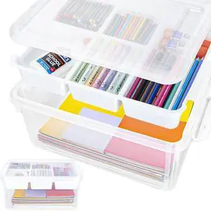 17 QT Craft Organizers and Storage with Removable Tray, Stackable Plastic Storage Box with Lid, Clear Art Storage Container for Organizing Bead, Tool, Sewing, Playdoh 17 QT Craft Organizers and Storage with Removable Tray, Stackable Plastic Storage Box with Lid, Clear Art Storage Container for Organizing Bead, Tool, Sewing, Playdoh
