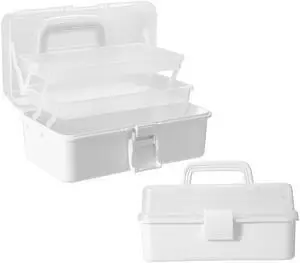 11(in) Versatile Three-Layer Folding Organizer Box,Ideal for Art & Crafts,Toys,Sewing Supplies,Jewelry and Tools,Storage with Dual Trays,Elegant White 11(in) Versatile Three-Layer Folding Organizer Box,Ideal for Art & Crafts,Toys,Sewing Supplies,Jewelry and Tools,Storage with Dual Trays,Elegant White