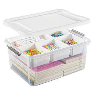 17 QT Stackable Clear Craft Organizers and Storage Box with Removable Tray 17 QT Stackable Clear Craft Organizers and Storage Box with Removable Tray