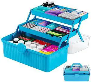 13.3in 3-Layer Multipurpose Craft Storage and Sewing Box,Plastic Folding Box for Medication/First aid/Medicine/Craft/Ivf Medication Organizer and Art Supplies Storage,Blue 13.3in 3-Layer Multipurpose Craft Storage and Sewing Box,Plastic Folding Box for Medication/First aid/Medicine/Craft/Ivf Medication Organizer and Art Supplies Storage,Blue