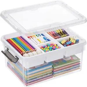 17 Qt Craft Organizers and Storage with Removable Tray and Divider, Clear Craft Storage Box, Stackable Art Supply Organizer for Painting, Coloring Book & Playdoh Storage, 1 Pack 17 Qt Craft Organizers and Storage with Removable Tray and Divider, Clear Craft Storage Box, Stackable Art Supply Organizer for Painting, Coloring Book & Playdoh Storage, 1 Pack