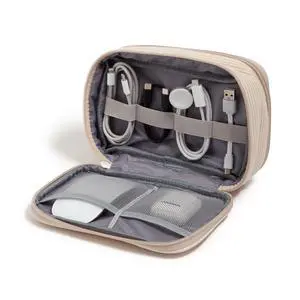 Electronics Organizer Travel Case, Cord Storage, 8" x 5.25", Beige Electronics Organizer Travel Case, Cord Storage, 8" x 5.25", Beige