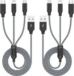 Short 3 in 1 Multi Charging Cable 2ft 2Pack,MFi Certified fast charger cord Short 3 in 1 Multi Charging Cable 2ft 2Pack,MFi Certified fast charger cord