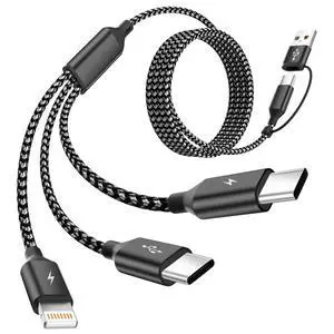 Multi Charging Cable 3 in 2, 1Pack 5FT USB C/A Multi Charger Cable to Type-C/IP Port, Nylon Braided USB C Multiple Charger Cord for All Devices, Universal Phone Charger Cord for Cell Phones Multi Charging Cable 3 in 2, 1Pack 5FT USB C/A Multi Charger Cable to Type-C/IP Port, Nylon Braided USB C Multiple Charger Cord for All Devices, Universal Phone Charger Cord for Cell Phones