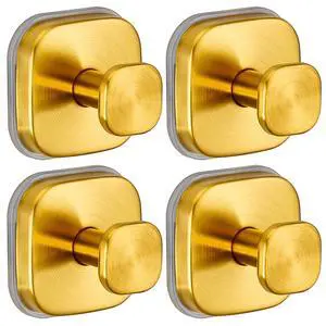 Suction Cup Hooks for Shower - Resuable Bathroom Hooks for Towels, Robes & Loofah - No-Drill Mounting on Kitchen,Walls,Metal,Glass,Mirrors,Tile & Smooth Non-Porous Surfaces (4, Brushed Gold) Suction Cup Hooks for Shower - Resuable Bathroom Hooks for Towels, Robes & Loofah - No-Drill Mounting on Kitchen,Walls,Metal,Glass,Mirrors,Tile & Smooth Non-Porous Surfaces (4, Brushed Gold)