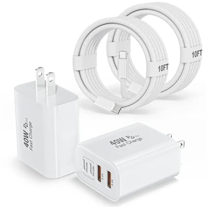 10Foot iPhone 17 16 15 Pro Max Charger Fast Charging,40W 2Pack 4 Port PD&AC USB Charger Block 10FT USB C to C Woven Cable Quick Charging Cord for iPhone 17 Air/17 16 15 Pro/16e/16 Plus/15/15 Pro/iPad 10Foot iPhone 17 16 15 Pro Max Charger Fast Charging,40W 2Pack 4 Port PD&AC USB Charger Block 10FT USB C to C Woven Cable Quick Charging Cord for iPhone 17 Air/17 16 15 Pro/16e/16 Plus/15/15 Pro/iPad