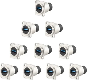 Uonecn 10Pack USB 3.0 Panel Mount Connector, Female to Female Pass-Through Adapter for Industrial/DIY, High-Speed Data Transfer for Panel Mount for PC, Camera, Audio Equipment, Silver Uonecn 10Pack USB 3.0 Panel Mount Connector, Female to Female Pass-Through Adapter for Industrial/DIY, High-Speed Data Transfer for Panel Mount for PC, Camera, Audio Equipment, Silver