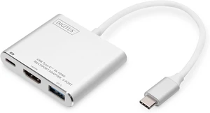 DIGITUS USB Type-C Multiport Graphics Adapter, USB Type-C to HDMI + USB A 3.0 + USB C, Charging Function, 4K Ultra HD 30Hz, Aluminium, 51 x 58 x 11 mm DIGITUS USB Type-C Multiport Graphics Adapter, USB Type-C to HDMI + USB A 3.0 + USB C, Charging Function, 4K Ultra HD 30Hz, Aluminium, 51 x 58 x 11 mm