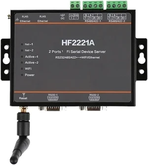 2 Ports Serial Server RS232/485/422 to Ethernet Support for Modbus Gateways with HF2221A Sucker/Glue Stick Antenna 2 Ports Serial Server RS232/485/422 to Ethernet Support for Modbus Gateways with HF2221A Sucker/Glue Stick Antenna