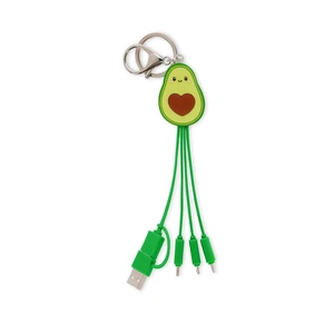 Legami - Avocado Theme Multiple Link Up Charging Cable with Keychain, 4 USB Charging Cables, Type-C, Micro-USB, Lightning, with USB Type C Adapter, TPE Coated Cable Legami - Avocado Theme Multiple Link Up Charging Cable with Keychain, 4 USB Charging Cables, Type-C, Micro-USB, Lightning, with USB Type C Adapter, TPE Coated Cable