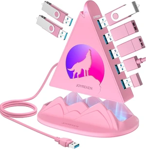7 Port USB 3.0 Hub,Pink USB Hub with Wolf Shaped RGB Night Light, 2ft Long Cable and Pink Base,for Laptop, PC, Flash Drive, HDD, Console, Printer, Keyborad, Mouse and More(Charging Not Supported) 7 Port USB 3.0 Hub,Pink USB Hub with Wolf Shaped RGB Night Light, 2ft Long Cable and Pink Base,for Laptop, PC, Flash Drive, HDD, Console, Printer, Keyborad, Mouse and More(Charging Not Supported)