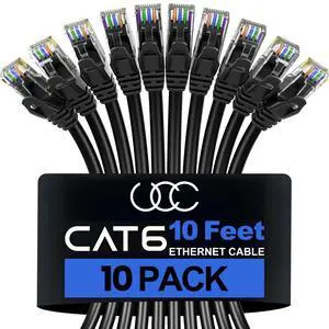 Cat 6 Ethernet Cable 10 Feet, 10 Pack, Black Cat 6 Ethernet Cable 10 Feet, 10 Pack, Black