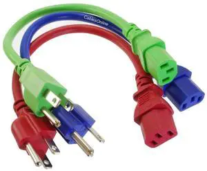 3-Pack 1ft Short 3-Conductor, 18AWG, NEMA 5-15P to IEC C13 Power Cable, Three Colors, Red, Green, Blue, PC-301MC 3-Pack 1ft Short 3-Conductor, 18AWG, NEMA 5-15P to IEC C13 Power Cable, Three Colors, Red, Green, Blue, PC-301MC