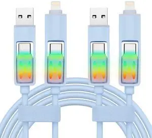 2 Pack 4 in 1 Charging Cable Flexible Silicone 60w Fast Charge Multi Charging Cable 480 Mbps High Speed RGB Charging Cord USBA/TypeC to TypeC/iPhone for iPhone, Samsung, Tablets, Laptop 2 Pack 4 in 1 Charging Cable Flexible Silicone 60w Fast Charge Multi Charging Cable 480 Mbps High Speed RGB Charging Cord USBA/TypeC to TypeC/iPhone for iPhone, Samsung, Tablets, Laptop
