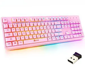 Chroma Pink Wireless Keyboard RGB Backlit, Rechargeable Battery, Wireless Keyboard with Water-Resistant Durable Design, Compatible with PC, Mac, PS4, PS5 Chroma Pink Wireless Keyboard RGB Backlit, Rechargeable Battery, Wireless Keyboard with Water-Resistant Durable Design, Compatible with PC, Mac, PS4, PS5