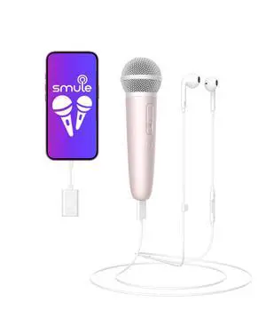 Singing Microphone with Earphone, Ideal for Vocal Recording, Podcasting, Live Streaming, Gaming, Compatible with Smule & Starmaker & Stingray, USB-C Dongle & Lightning Adapter, Pink Singing Microphone with Earphone, Ideal for Vocal Recording, Podcasting, Live Streaming, Gaming, Compatible with Smule & Starmaker & Stingray, USB-C Dongle & Lightning Adapter, Pink