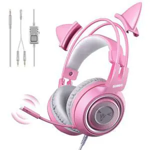 G951s Pink Stereo Gaming Headset with Mic for PS4,Xbox,PC,Mobile Phone,3.5mm Noise Reduction Cat Ear Headphones Lightweight Over Ear Headphones for Woman G951s Pink Stereo Gaming Headset with Mic for PS4,Xbox,PC,Mobile Phone,3.5mm Noise Reduction Cat Ear Headphones Lightweight Over Ear Headphones for Woman