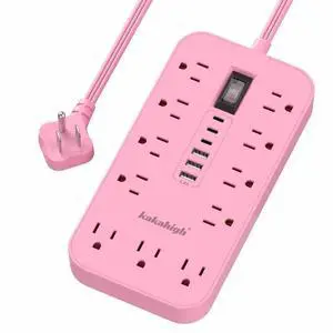 Pink Extension Cord with Multiple Outlets- 5 FT Pink Extension Cord with Multiple Outlets- 5 FT