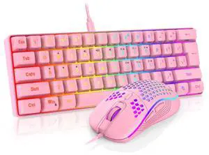 60% Gaming Keyboard and Mouse Combo, Ultra-Compact 61 Keys RGB Backlit Mini Keyboard, Lightweight 7200 DPI Honeycomb Optical Mouse, RGB Wired Gaming Set for PC MAC PS5 Xbox Gamer(Pink) 60% Gaming Keyboard and Mouse Combo, Ultra-Compact 61 Keys RGB Backlit Mini Keyboard, Lightweight 7200 DPI Honeycomb Optical Mouse, RGB Wired Gaming Set for PC MAC PS5 Xbox Gamer(Pink)